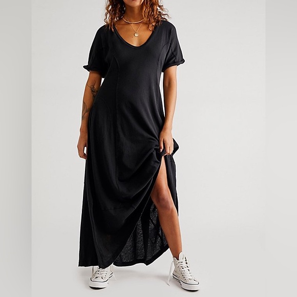 Free People Dresses & Skirts - Free People Beach Size XS Meadow Tee Dress Black Oversized Cotton